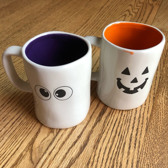 Halloween Ceramic Mugs Set of 2 BOO Trick or Treat
